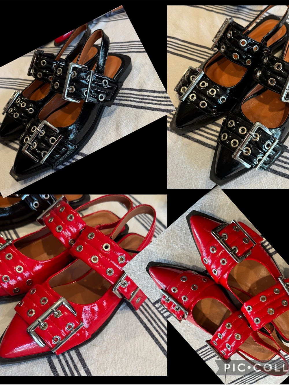 Bundle Patent Leather Pointed Mary Jane Flats with Buckle Strap - Black & Red